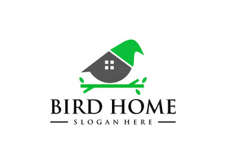 A logo featuring a bird and a house, symbolizing home and nature.