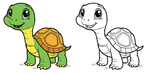 Cute Turtle Smile Cartoon Coloring Page For Kids