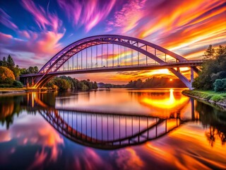 Naklejka premium Stunning Sunset Bridge Over River - Night Photography Capture