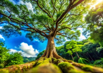 Obraz premium Stunning Tilt-Shift Photography of a Tropical Tree in Taiwan's Lush Landscape