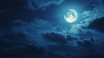 Fototapeta premium Serene Night Sky with Full Moon and Dramatic Clouds