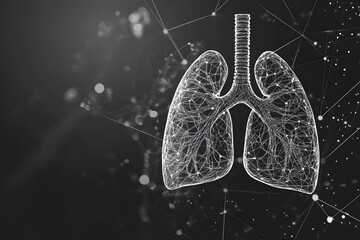 Wireframe Illustration of Human Lungs on a Black Background with White Connections