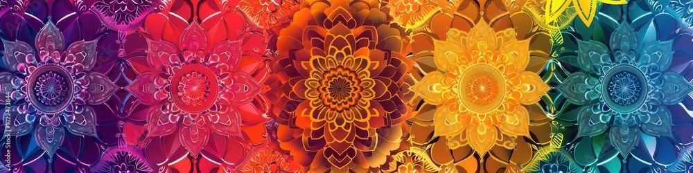 Poster floral mandalas feature bold colors and intricate patterns, blending artistic design with the essenc