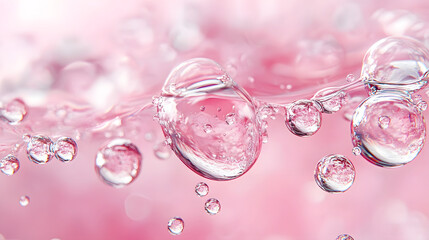 Pink surface with bubble group and water droplets