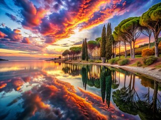 Fototapeta premium Surreal Coastal Pines: Enchanting Tuscany Landscape Photography