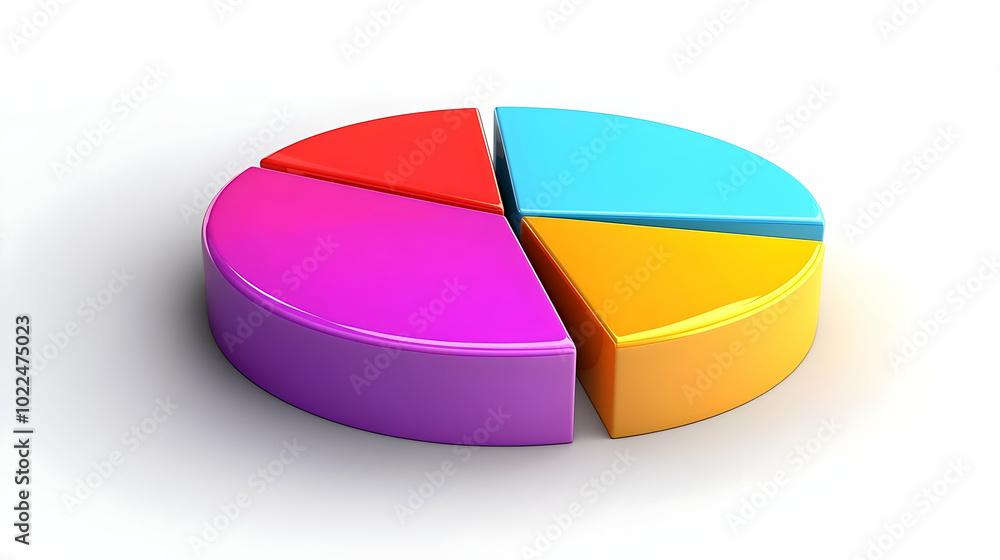 Poster 3d pie chart with five colorful segments rendered on a white background