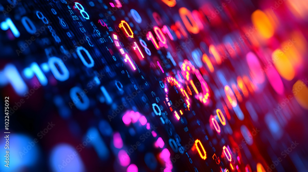 Aufkleber abstract digital background with binary code in blue, red, and orange