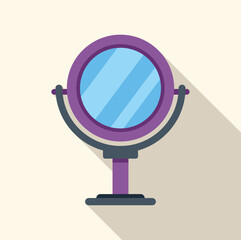 Fototapeta premium Round desktop makeup mirror with adjustable stand, reflecting light, isolated on a plain background, in flat style