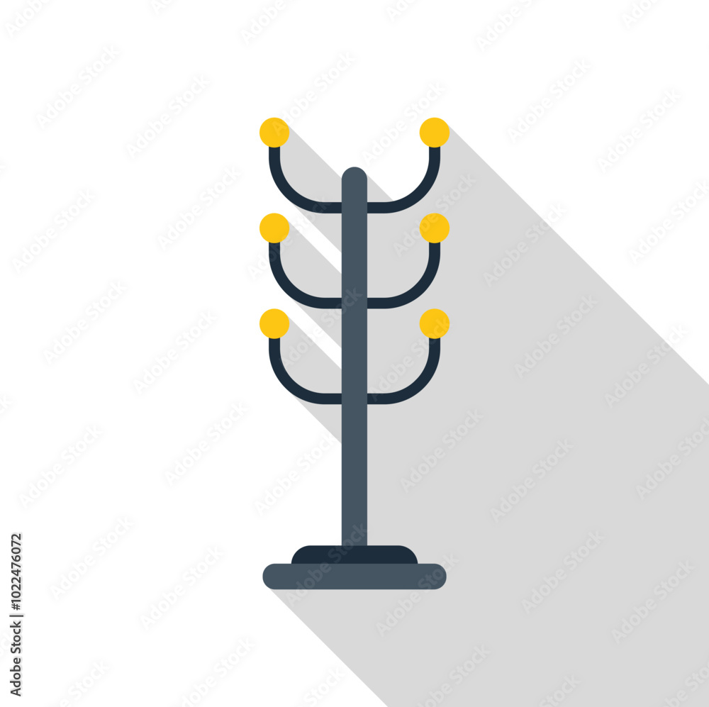 Poster minimalistic coat stand with rounded hangers is casting a long shadow on a light background