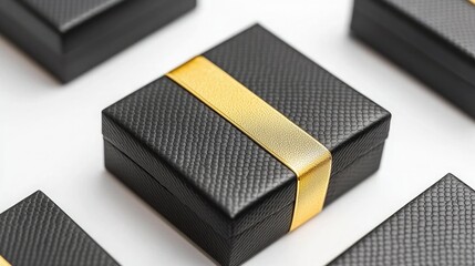 Elegant black gift box with a shiny gold ribbon, perfect for special occasions and thoughtful surprises.