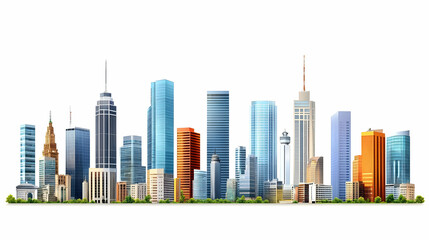 Obraz premium A Colorful City Skyline with Modern Skyscrapers and a White Background