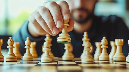 A Player's Hand Placing a White Pawn on a Chessboard