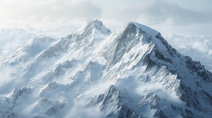 Snow-Covered Mountain Peaks with Misty Clouds