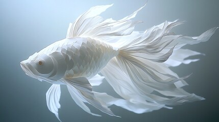 Fototapeta premium Delicate paper cut origami fish swimming in layers of translucent paper, creating depth and movement, paper cut fish, marine origami