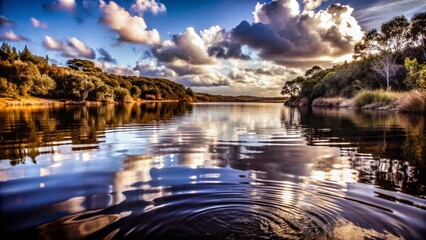 Fototapeta premium Tranquil Reflection on Water Surface - Nature's Serenity in Focus