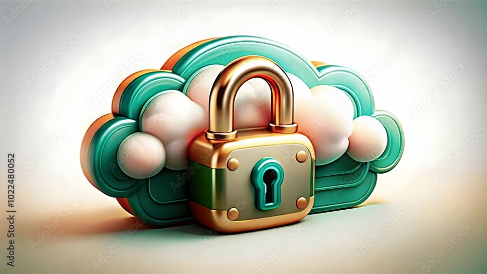 Poster glossy cloud icon with lock and key concept for security in cloud development - elevate your visual 