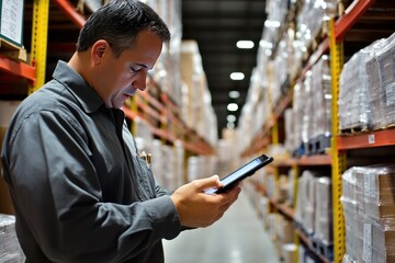 A Warehouse Worker Using a Tablet to Check Inventory
