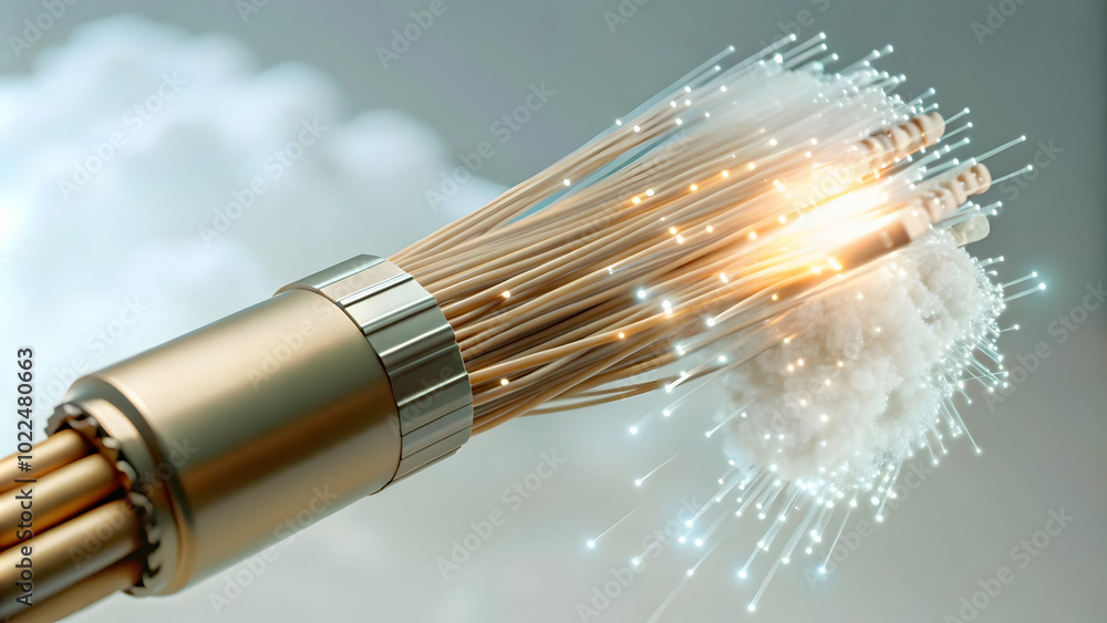 Aufkleber macro shot of fiber optic cables lighting up with data transfer pulses - close-up concept of high-sp