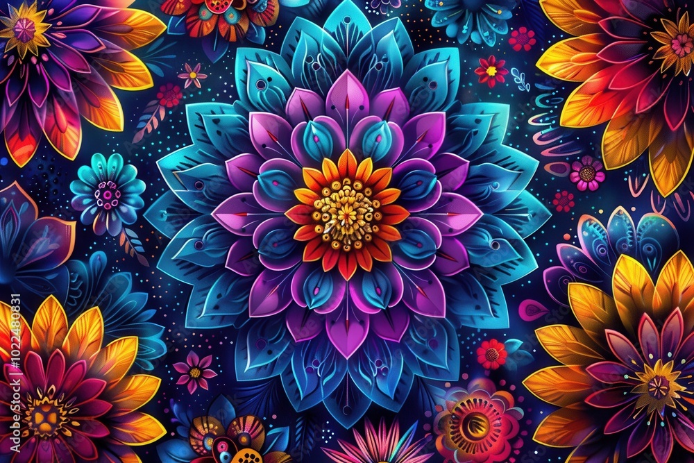 Leinwandbilder colorful floral mandalas create a stunning visual display with detailed patterns that brighten the d