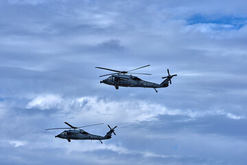 Seoul Air Show, Seoul Airport, Seongnam-si, Gyeonggi-do, Korea - October 18, 2019: HH-60 Pave Hawks are doing aerial demonstration in the air