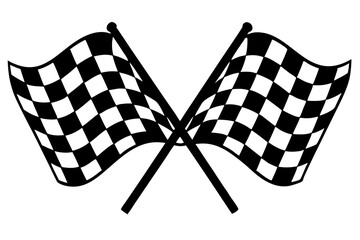 two crossed checkered Flag NASCAR Racing flag, sports finish line flag silhouette vector 