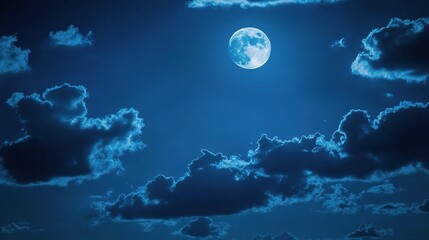 Serene Night Sky with Full Moon and Clouds