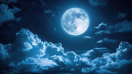 Serene Night with Bright Full Moon and Clouds