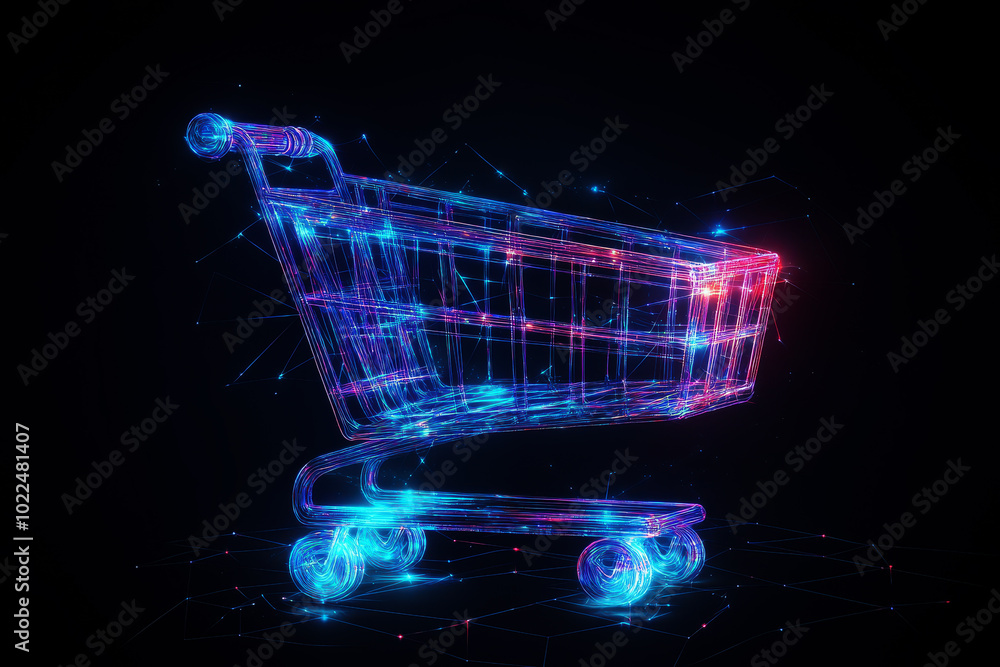 Wall mural shopping cart or trolley line art icon for apps and websites