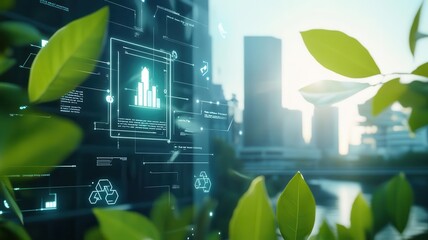 Sustainable smart eco city and greenery concept. Smart water management system with digital sensors in a sustainable city s riverfront close up on water conservation tech environmental technology