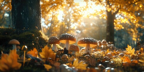 Obraz premium Mushrooms on forest floor