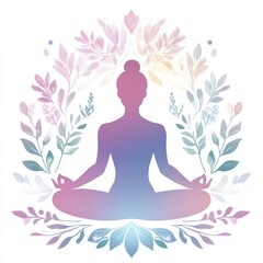 A serene silhouette of a person meditating amidst floral elements, conveying peace, tranquility, and mindfulness.