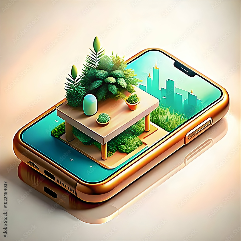 Poster glossy smartphone on plain desk: a crisp image showcasing modern connectivity and happiness in a hom