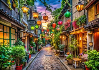 Obraz premium Vibrant Back Streets of Harajuku, Tokyo: A High Dynamic Range Exploration of Colorful Urban Life