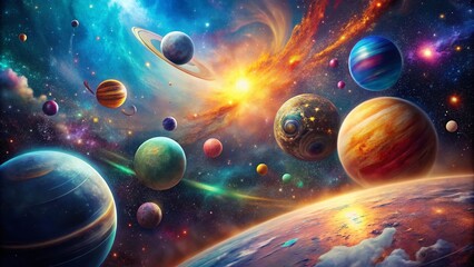 Vibrant Cosmic Landscape with Pop Art Elements for Stunning Visuals