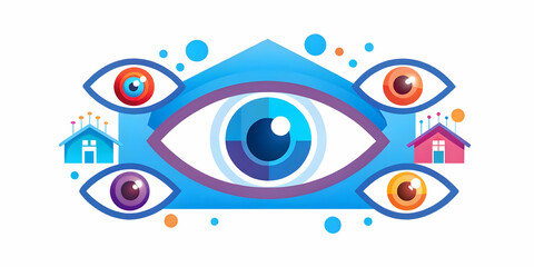 Close-up of Eyes Reflecting Virtual Meeting Participants: Macro Shot Showcasing Connectivity and Collaboration Happiness from Home in a Futuristic Setting