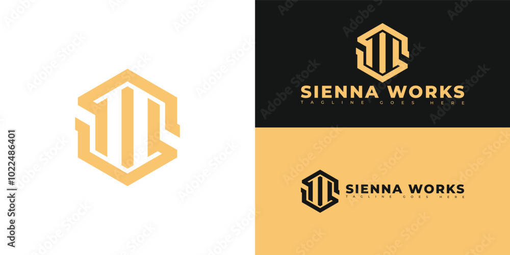 Aufkleber modern hexagon initial vector letter sw or ws logo in gold color isolated on multiple background col
