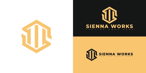 Modern hexagon initial vector letter SW or WS logo in gold color isolated on multiple background colors. The logo is suitable for natural building construction service logo design inspiration template