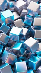 Fototapeta premium Floating cubes in holographic blue and silver tones background for invitation or card screensaver