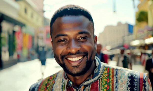 Gambian Man Smiling While Using Mobile Phone in Cape Town