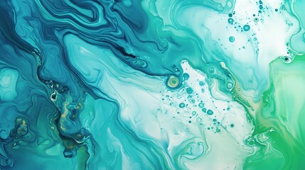 Fototapeta premium Abstract fluid art in green and blue hues