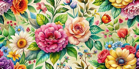 Vibrant Watercolor Floral Pattern Seamless Design for Textiles and Decor
