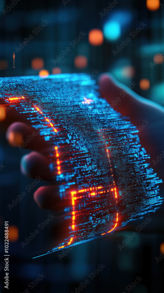 Poster digital data visualization, futuristic technology, glowing interface