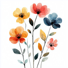 flowers,watercolor,minimalistic flat vector illustration,plain white background