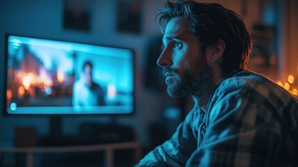 A thoughtful filmmaker intently reviewing scenes on a monitor, analyzing the details and capturing the essence of the film.