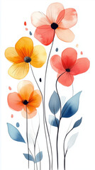 flowers,watercolor,minimalistic flat vector illustration,plain white background