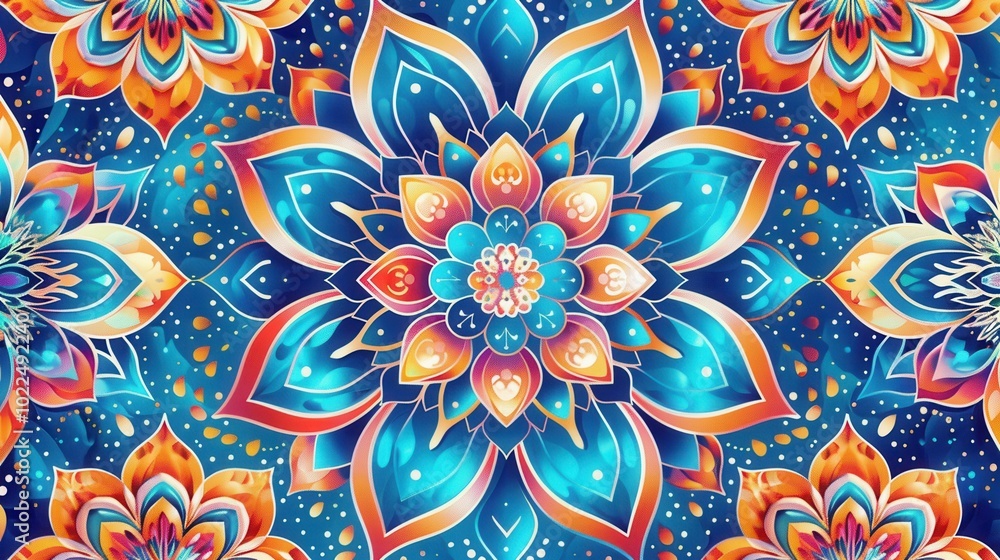 Canvas Prints Colorful floral mandalas showcase detailed patterns in vibrant hues, creating an eye-catching display of artistry and creativity. Generative AI