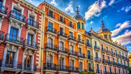 Fototapeta premium Vintage Spanish Architecture Facade in Downtown Madrid - Historic Residential Building
