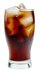 cola water and ice cubes in glass transparent isolated