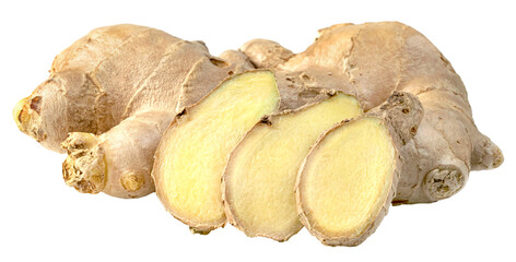 sliced fresh ginger root isolated