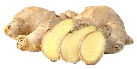 sliced fresh ginger root isolated